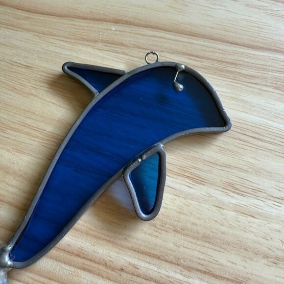 Vintage Stained Glass Dolphin Suncatcher Ocean Decor Hanging Ornament 9" - Picture 2 of 7